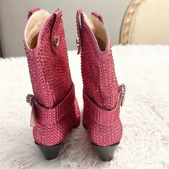 NEW Azalea Wang Federica Rhinestone Western Pink Cowboy heel boot women size 7 - Picture 5 of 8